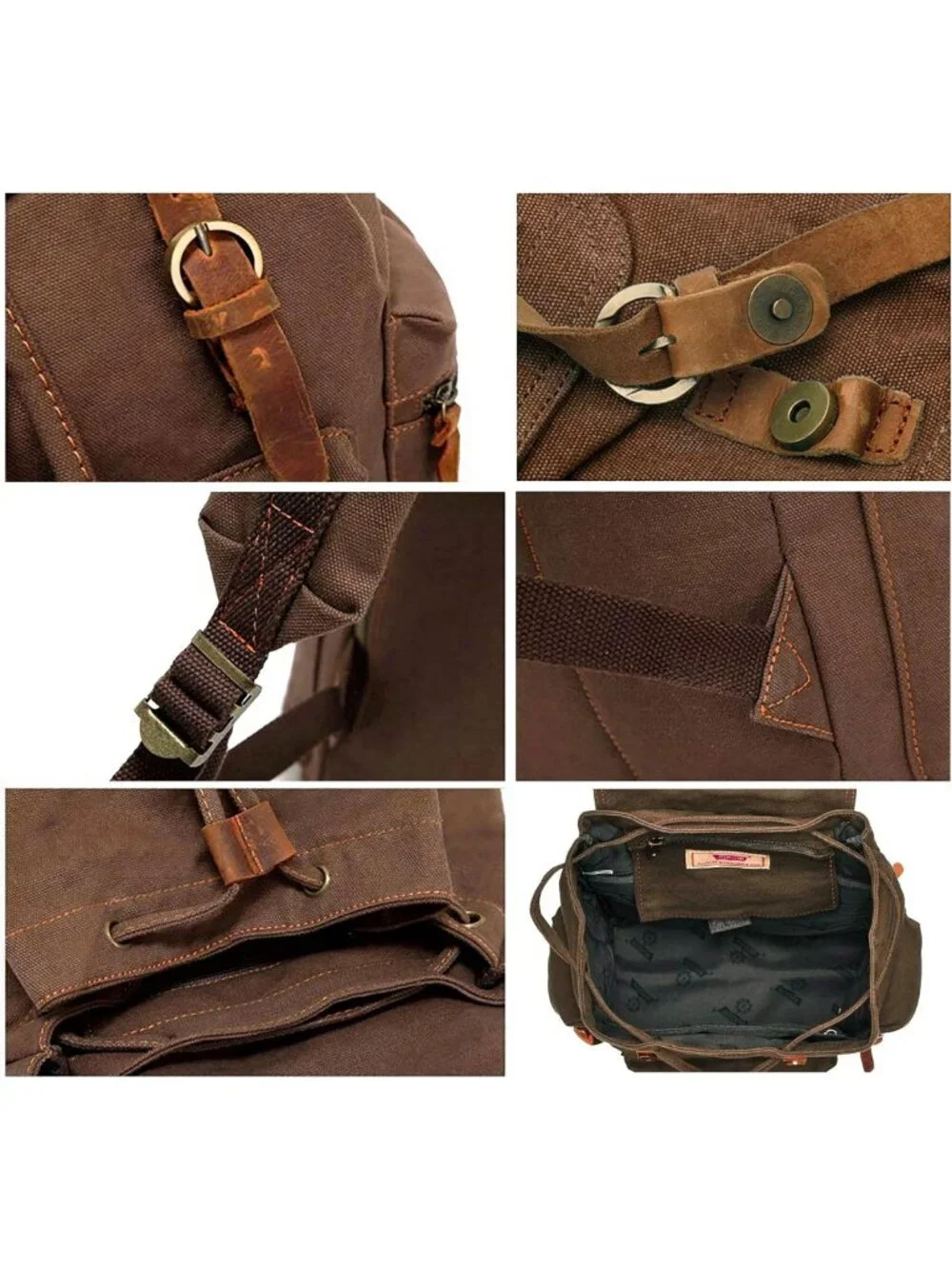 Vintage Canvas Travel Backpack, Leather Trim, Padded Laptop Sleeve, Hidden